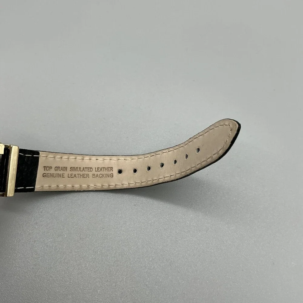Anne Klein AK/2508 Womens Watch 36mm Gold Tone Black Leather Strap New Battery